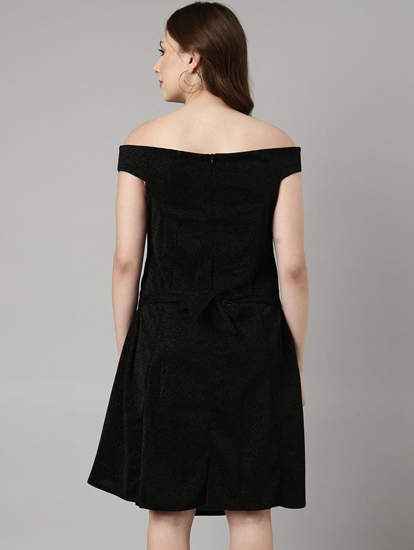solid black detailed a-line dress - 20958820 - Standard Image - 2