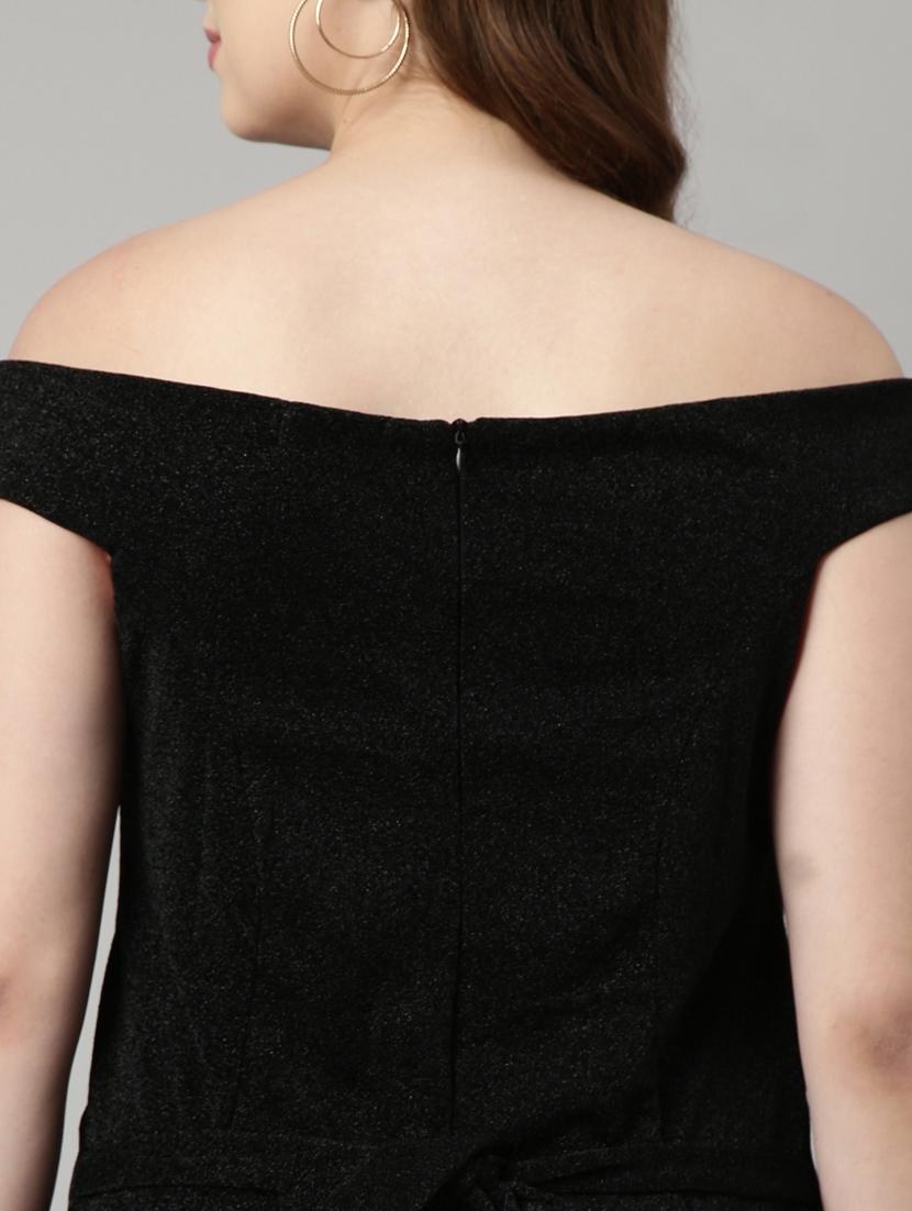 solid black detailed a-line dress - 20958820 - Standard Image - 7