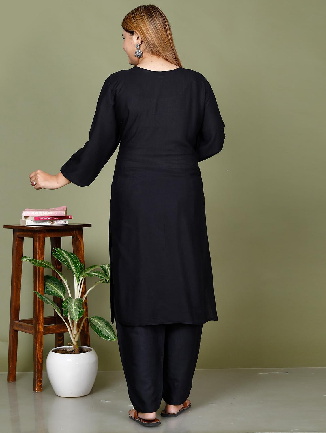 women black kurta salwar set with dupatta - 20960201 - Standard Image - 2