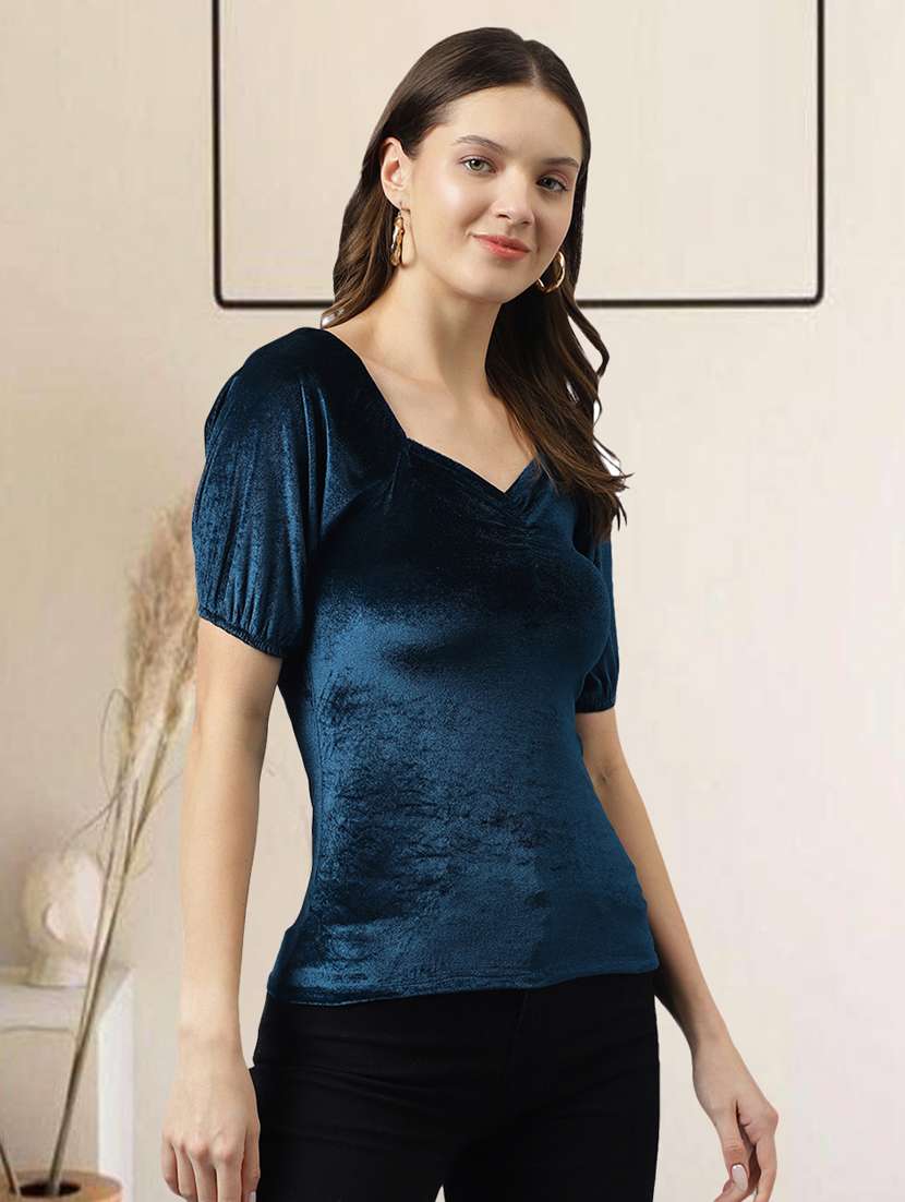 women teal solid straight top - 20960390 -  Standard Image - 2