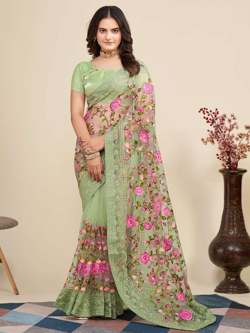 neo mint embroidered saree with blouse