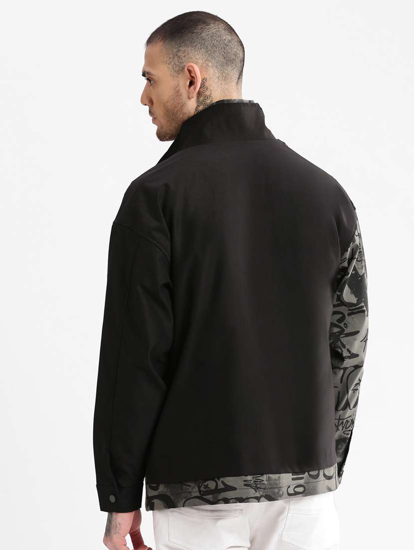 black printed detailed casual jacket - 20960550 -  Standard Image - 2