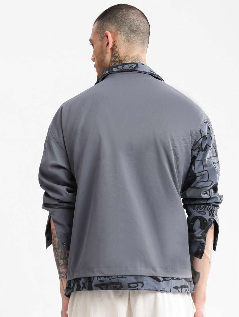 grey printed detailed casual jacket - 20960553 -  Standard Image - 2
