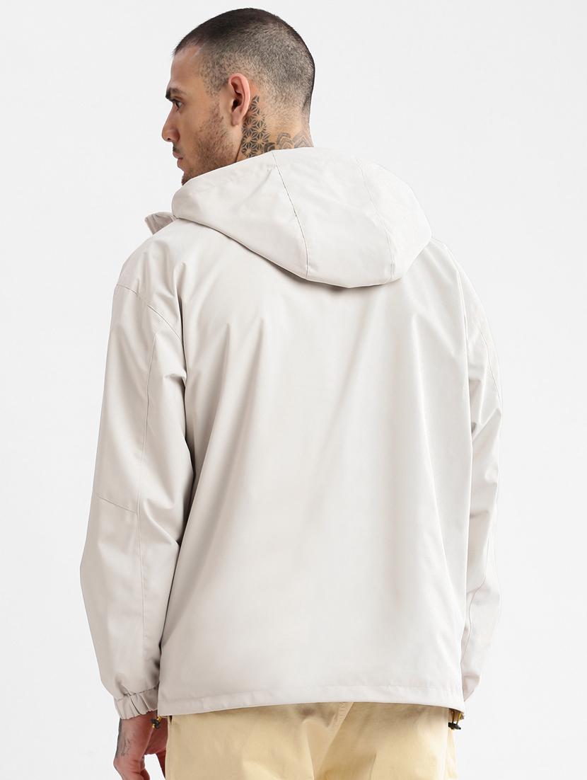 solid cream detailed casual hooded jacket - 20960559 - Standard Image - 2