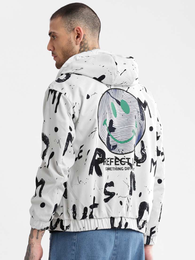 white printed detailed casual reversible hooded jacket - 20960562 -  Standard Image - 2