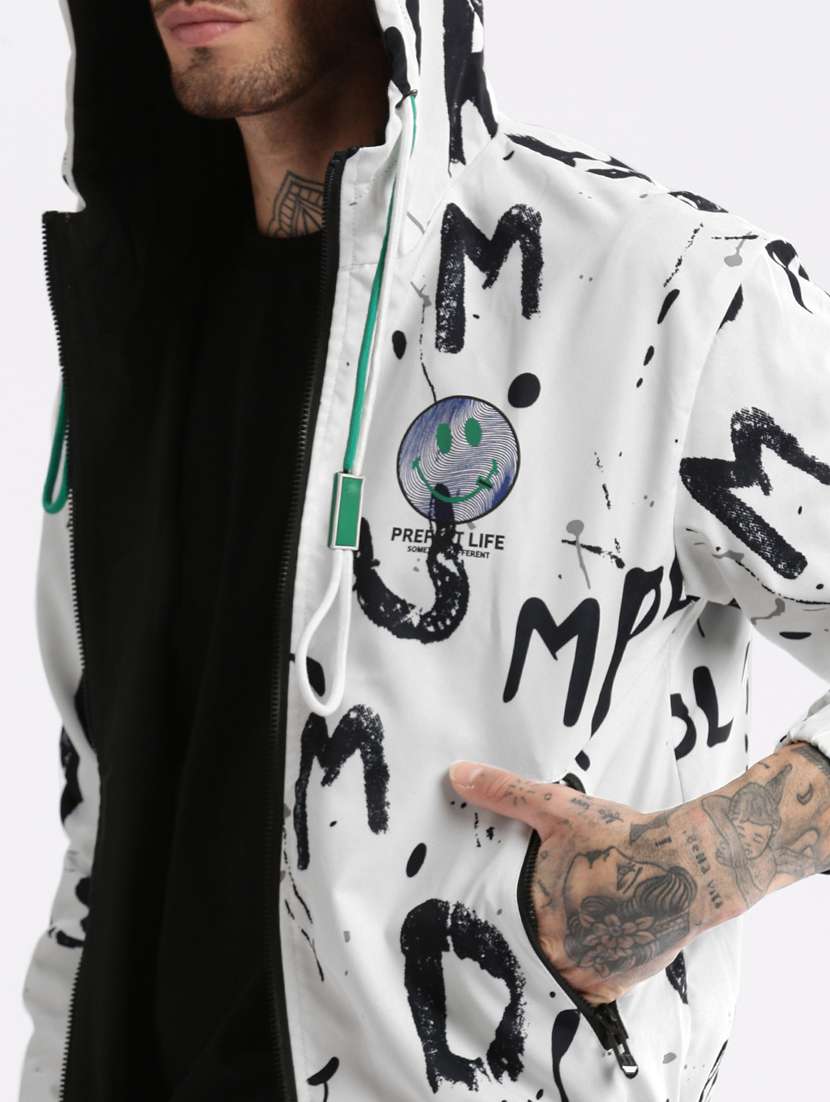 white printed detailed casual reversible hooded jacket - 20960562 -  Standard Image - 7