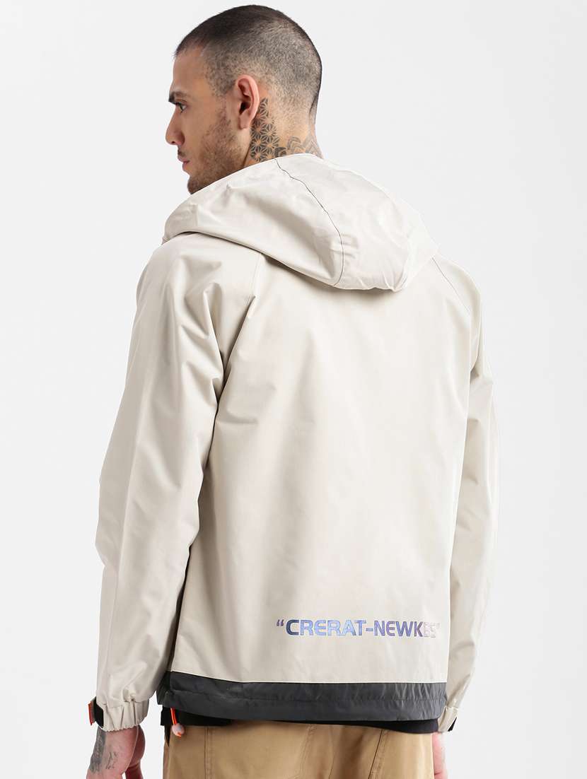 cream printed detailed casual hooded jacket - 20960571 -  Standard Image - 2