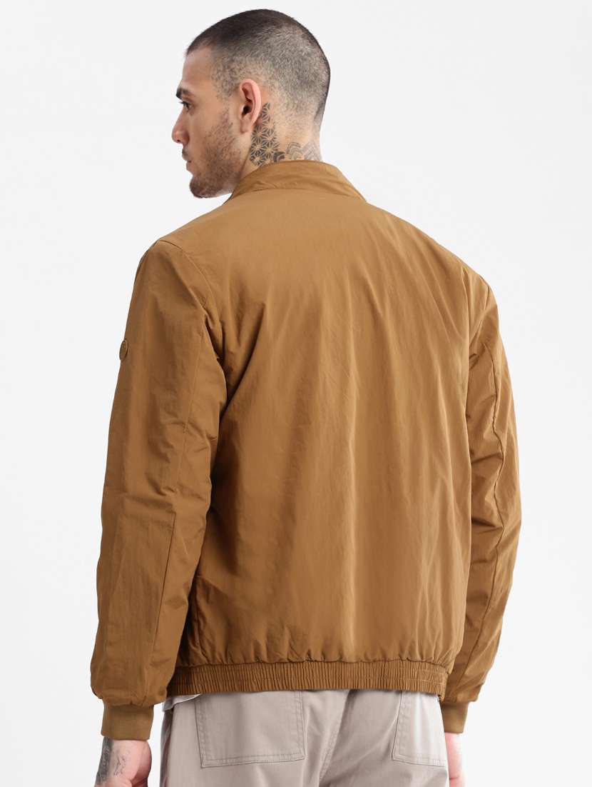 solid brown detailed casual jacket - 20960580 -  Standard Image - 2