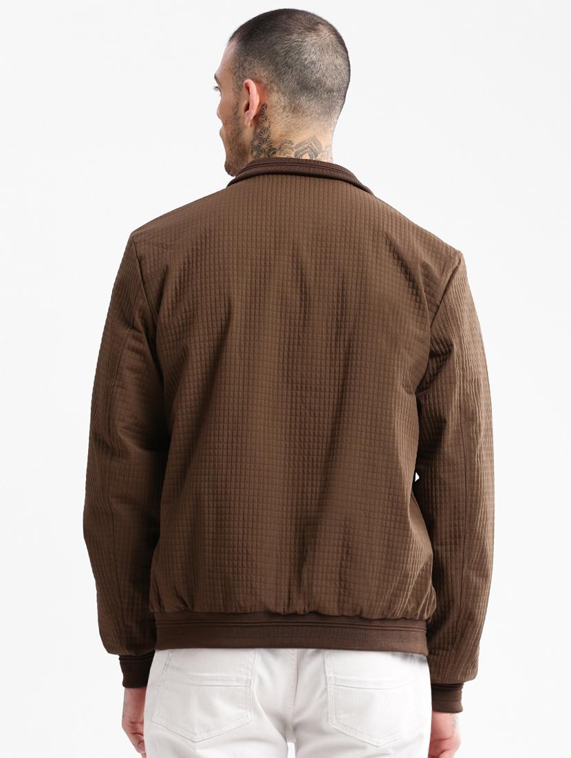brown self design detailed casual jacket - 20960588 - Standard Image - 2