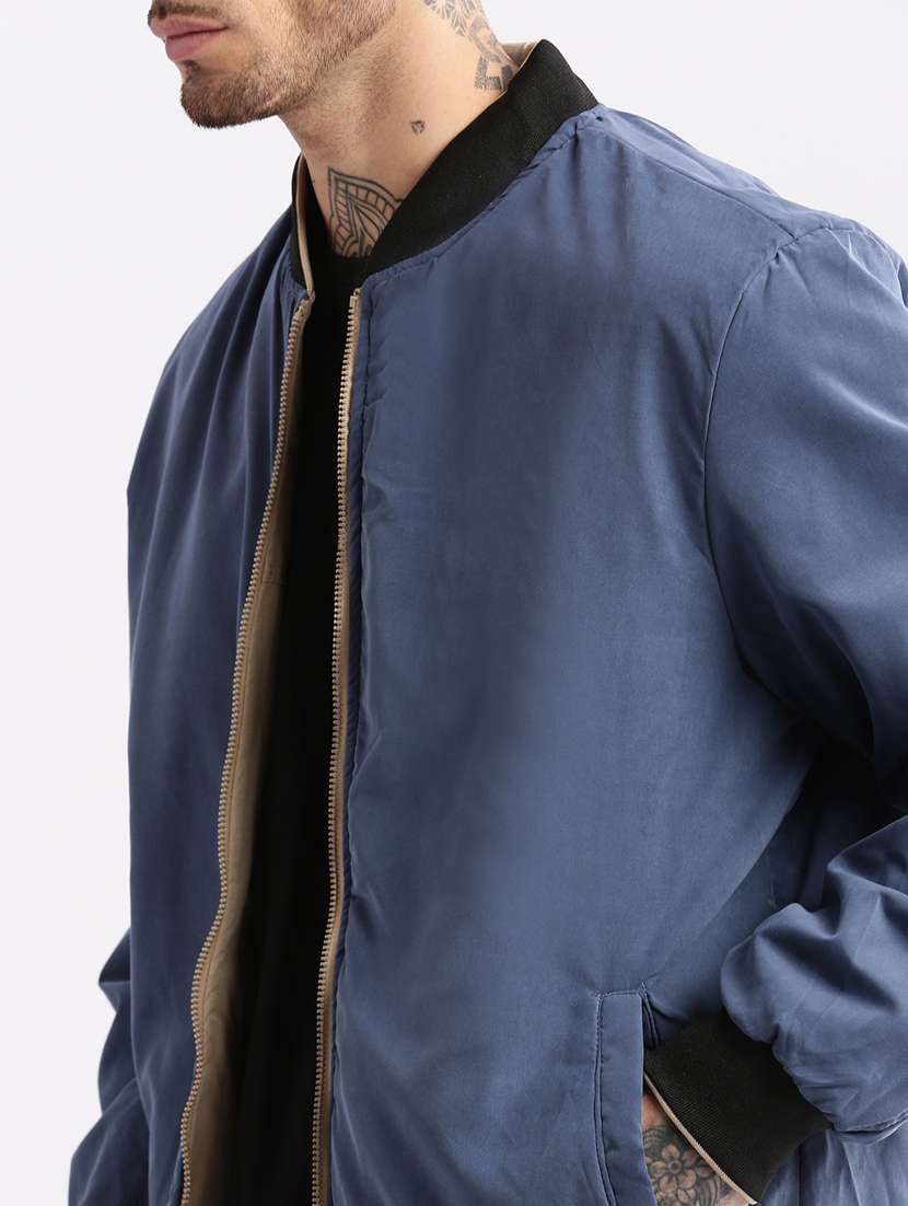 solid blue detailed casual reversible jacket - 20960590 - Standard Image - 7