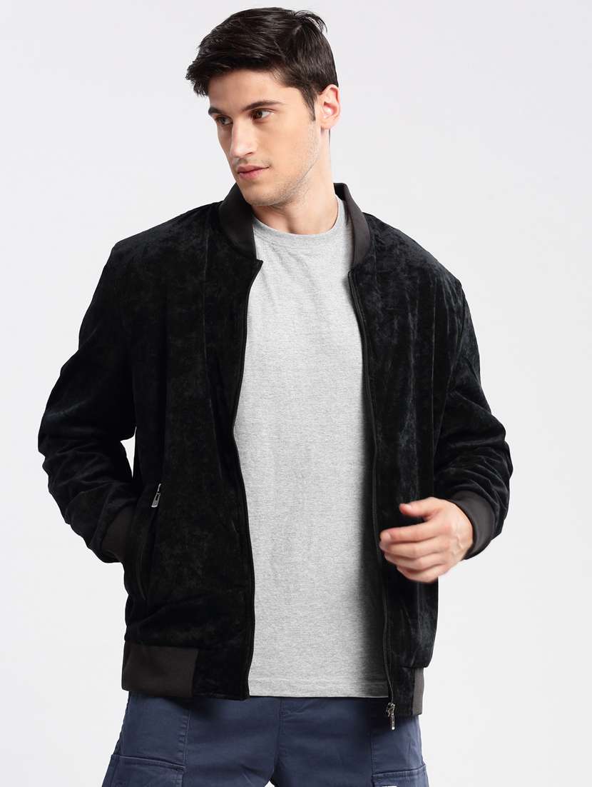 solid black detailed casual jacket