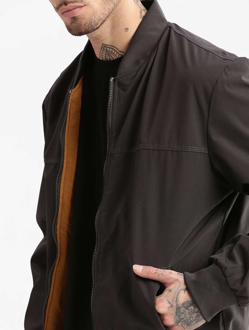 solid dark grey detailed casual reversible jacket - 20960593 -  Standard Image - 7