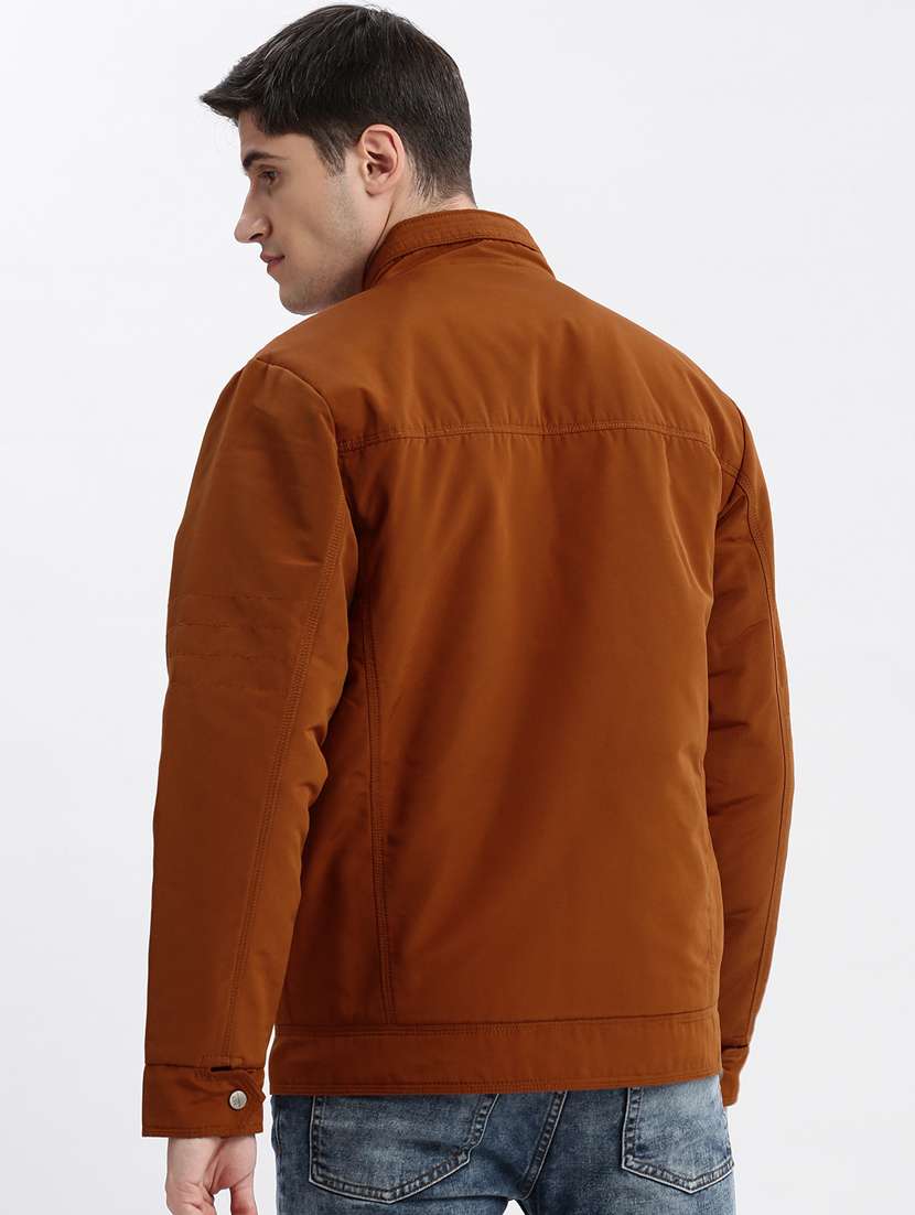 solid rust brown detailed casual jacket - 20960602 -  Standard Image - 2