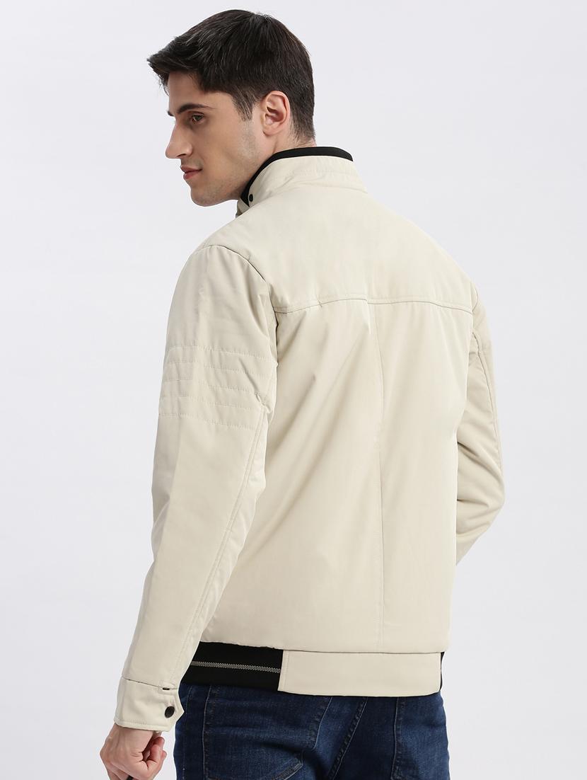 cream solid nylon casual jacket - 20960620 - Standard Image - 2