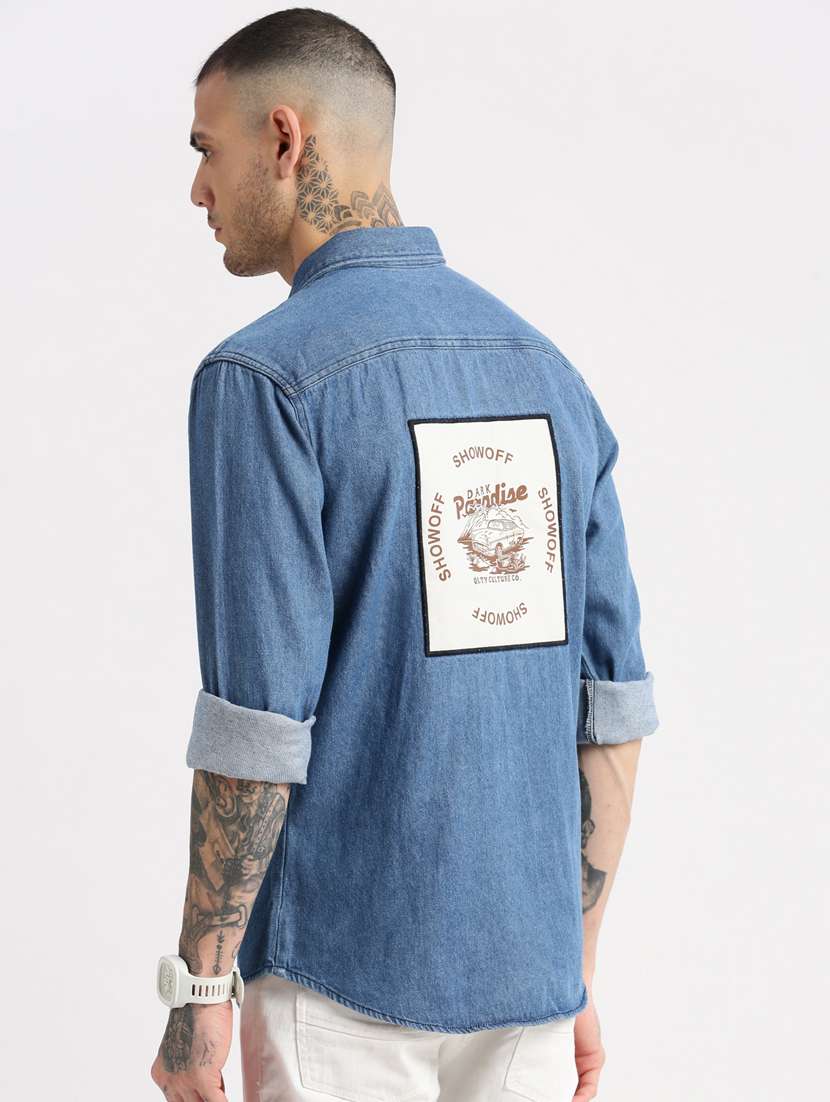 men blue denim casual shirt - 20960681 -  Standard Image - 2