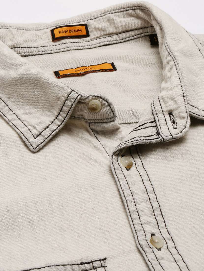 men cream solids casual shirt - 20960720 -  Standard Image - 7