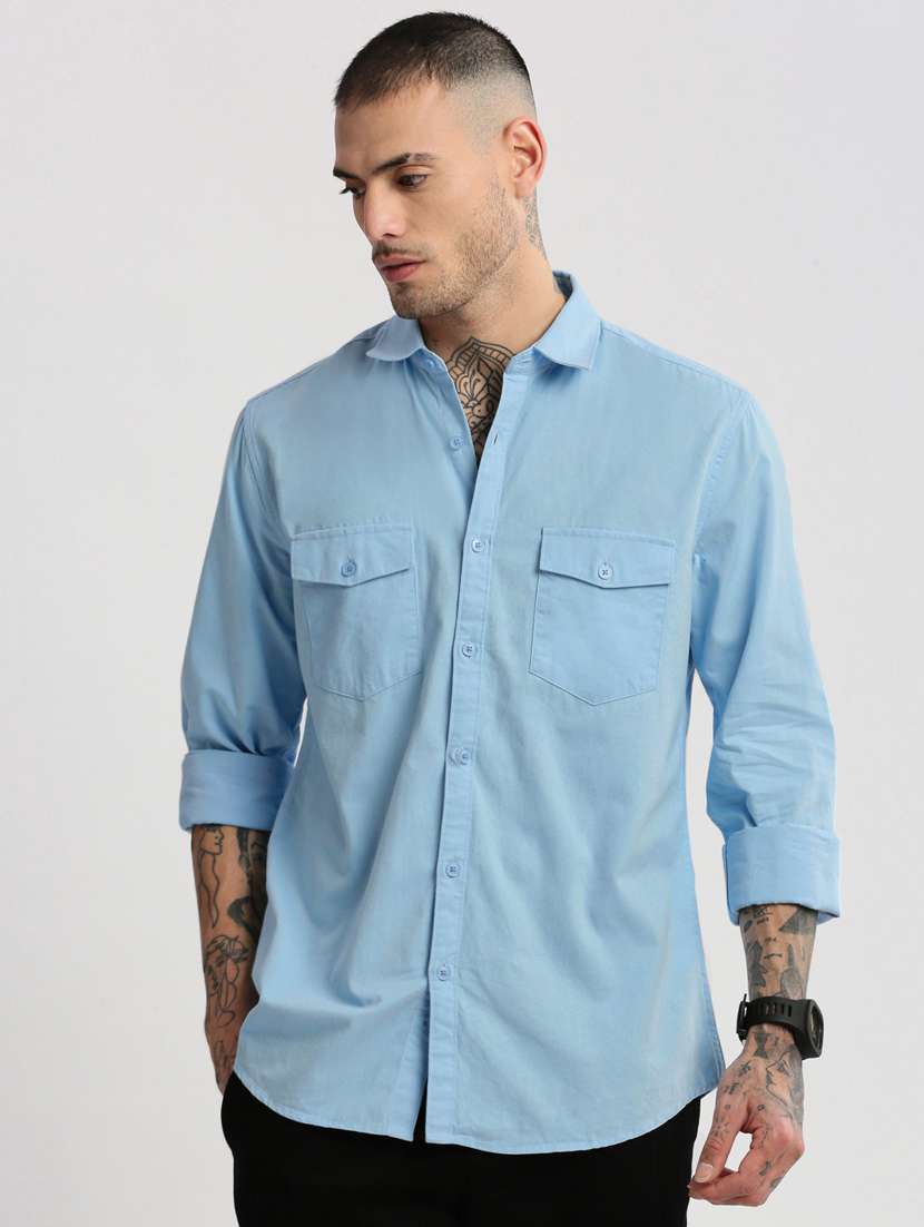 men light blue solids casual shirt