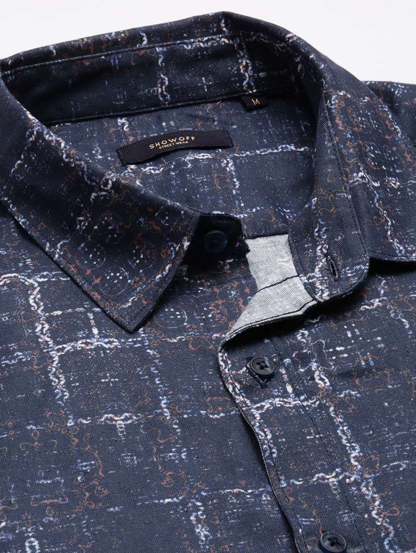 men navy blue regular fit collared printed casual shirt - 20960745 - Standard Image - 7