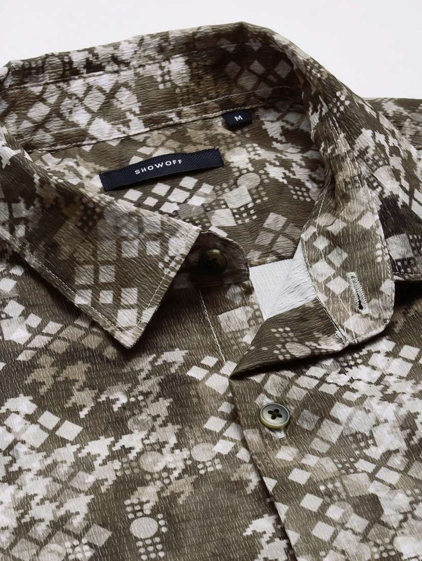 men olive geometric printed casual shirt - 20960761 -  Standard Image - 7