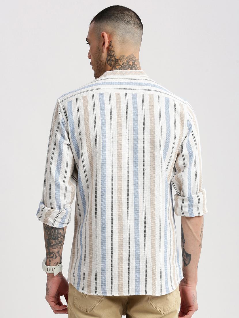men mandarin collar long sleeve casual shirt - 20960774 - Standard Image - 2