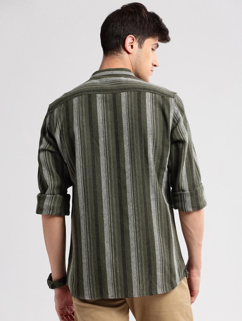 men mandarin collar long sleeve casual shirt - 20960775 - Standard Image - 2