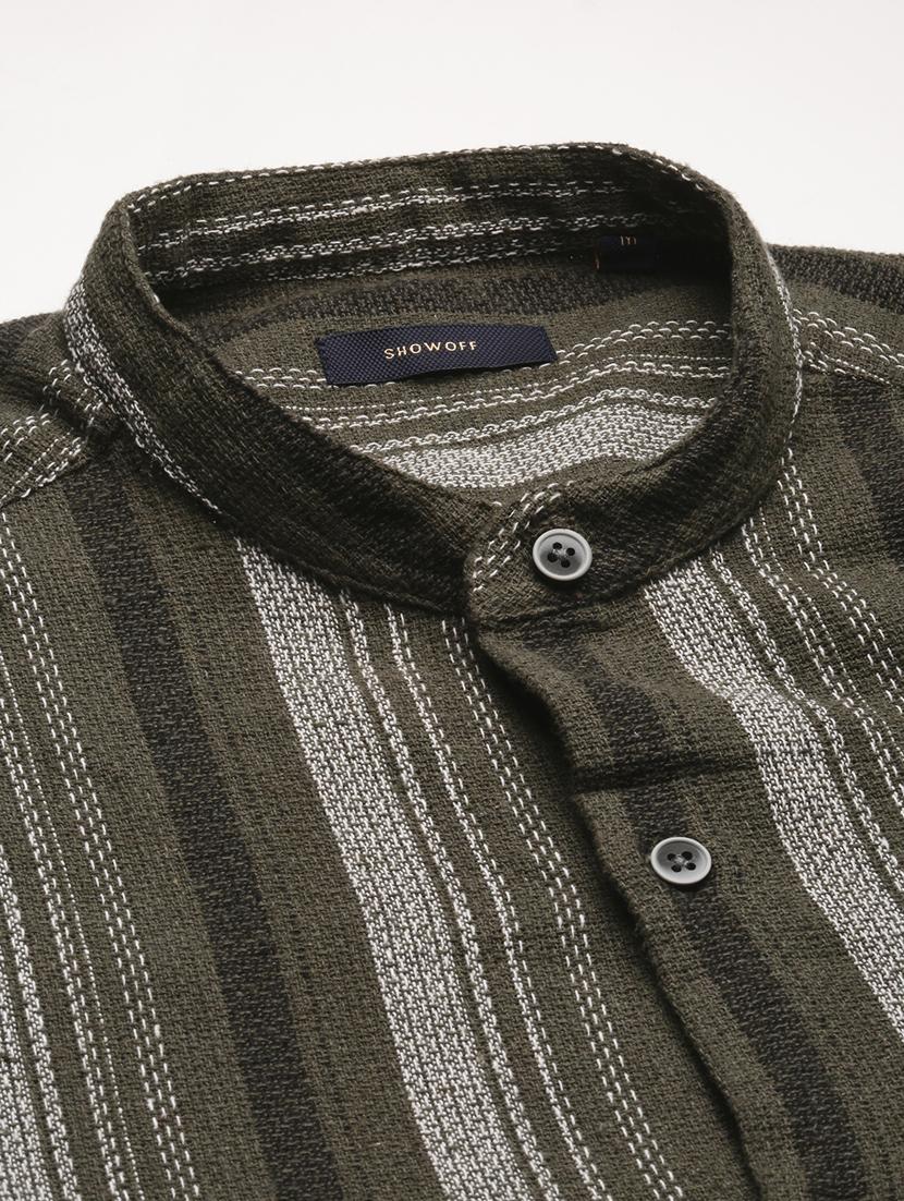 men mandarin collar long sleeve casual shirt - 20960775 - Standard Image - 7