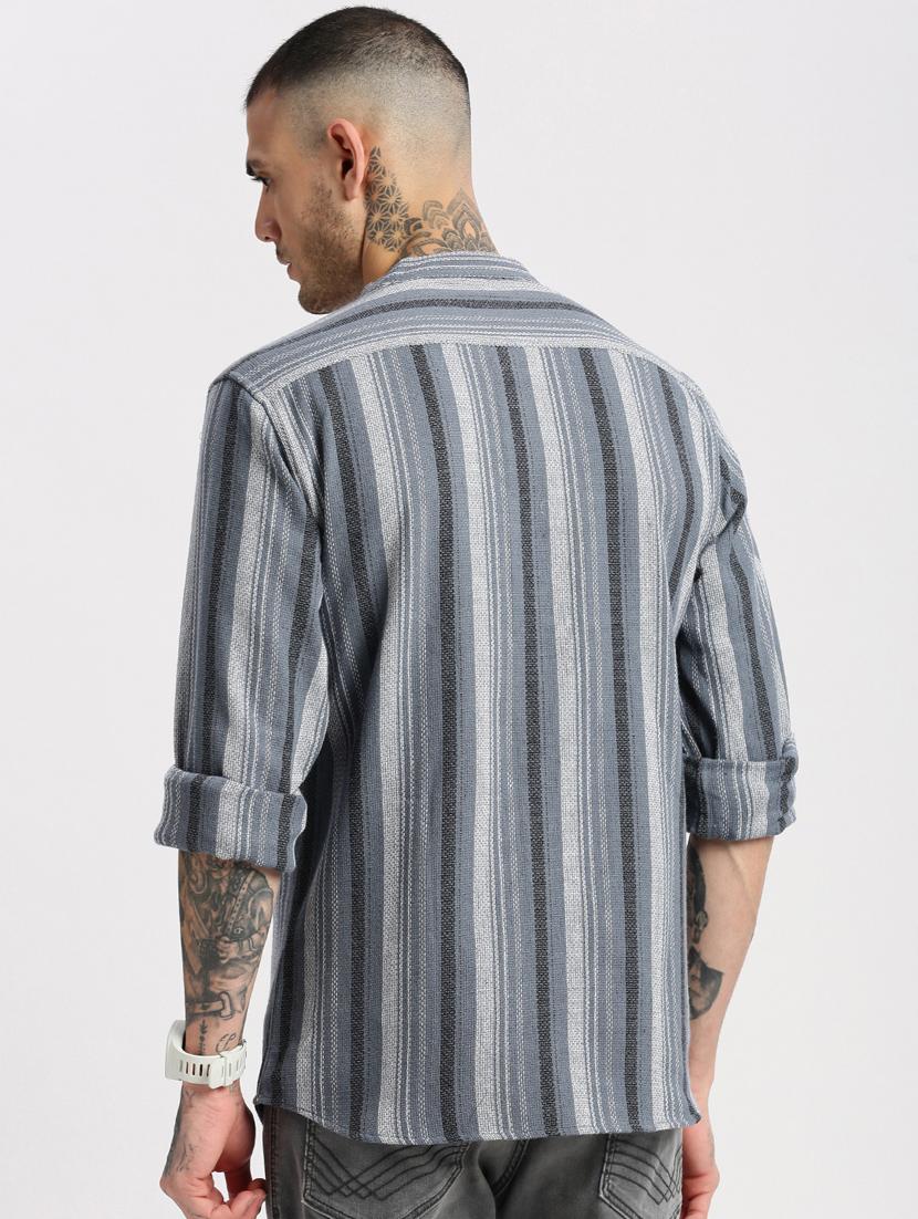 men grey stripes casual shirt - 20960776 - Standard Image - 2