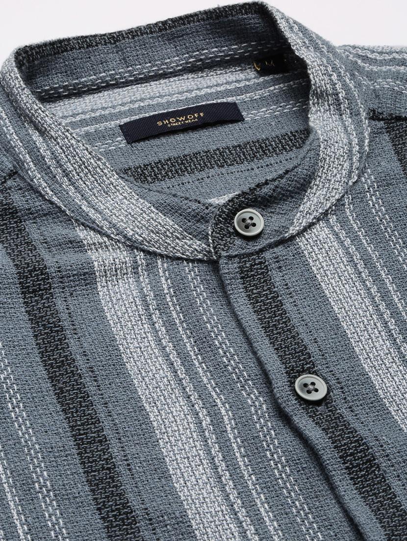 men grey stripes casual shirt - 20960776 - Standard Image - 7