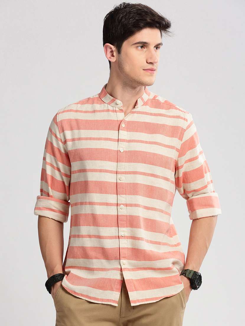 men long sleeve horizontal stripes casual shirt
