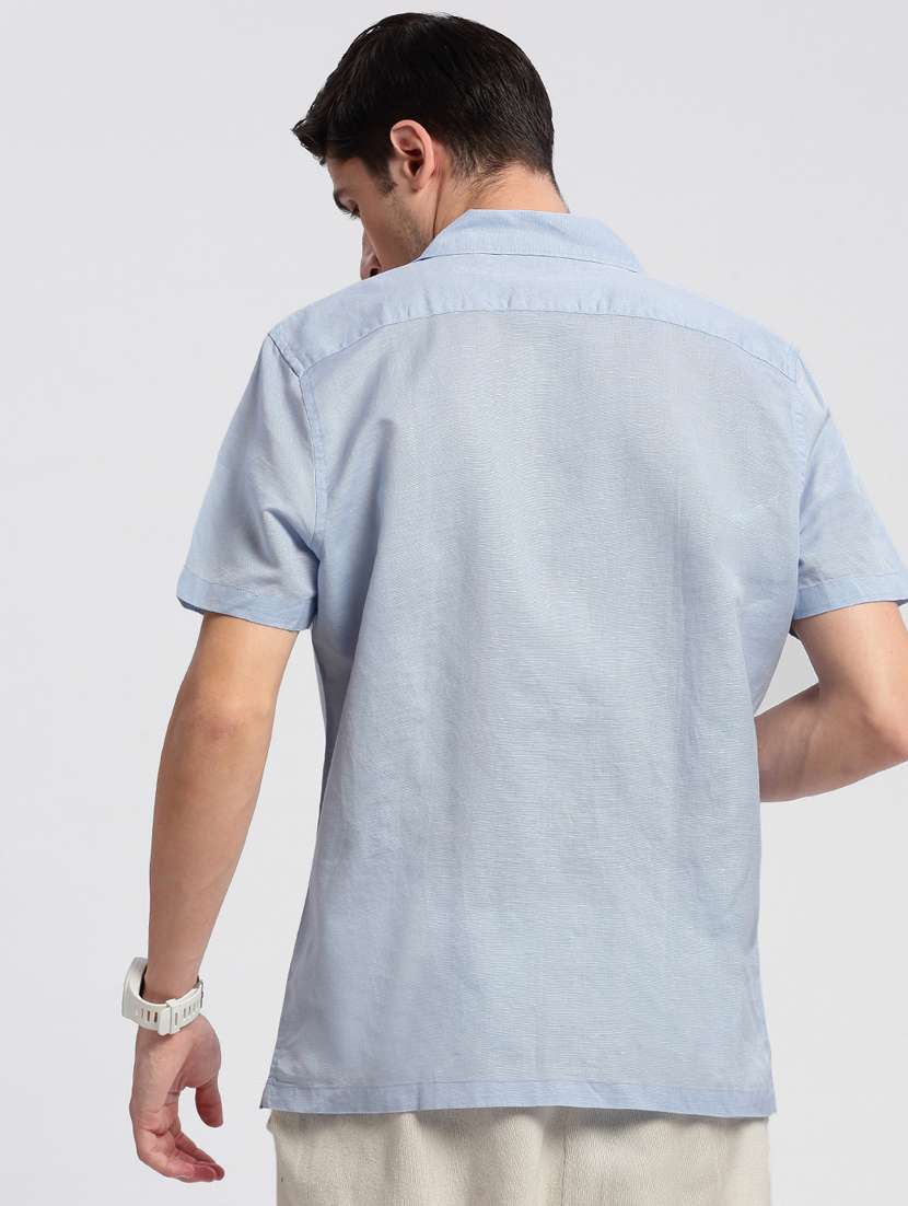 men blue solids casual shirt - 20960815 - Standard Image - 2