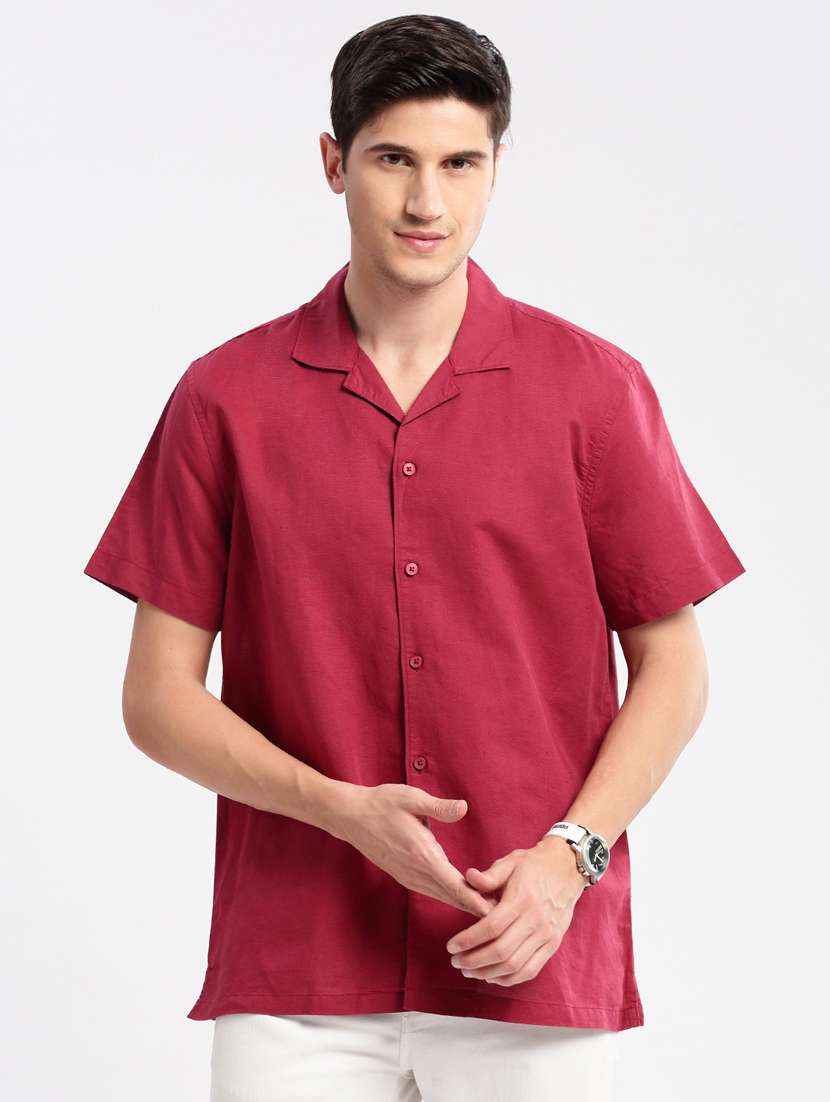 men solid short sleeve casual shirt