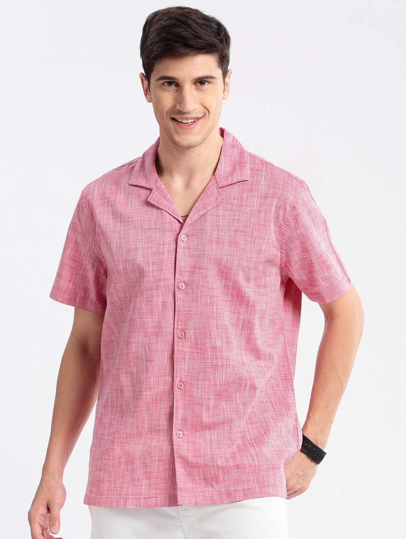 men short sleeve solid casual shirt