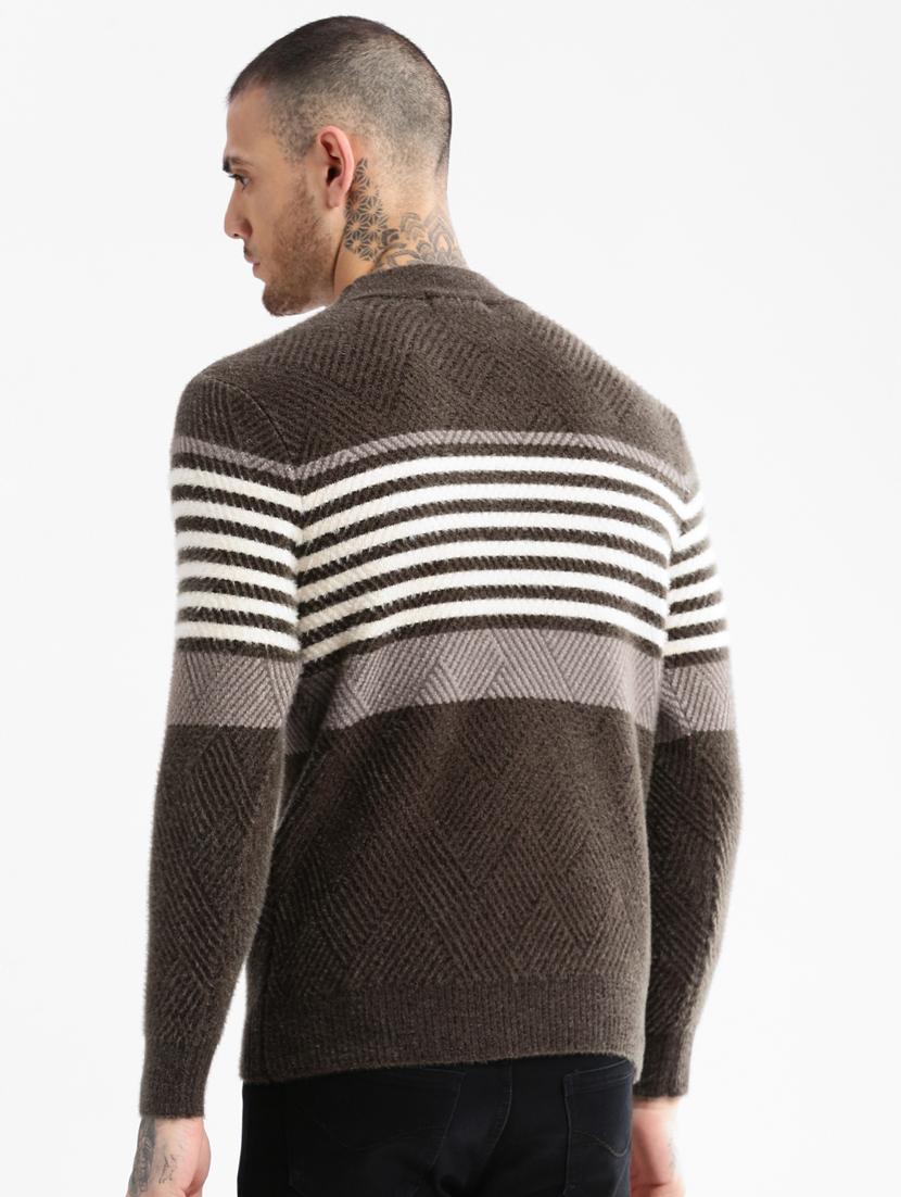 olive striped acrylic pullover - 20960833 - Standard Image - 2
