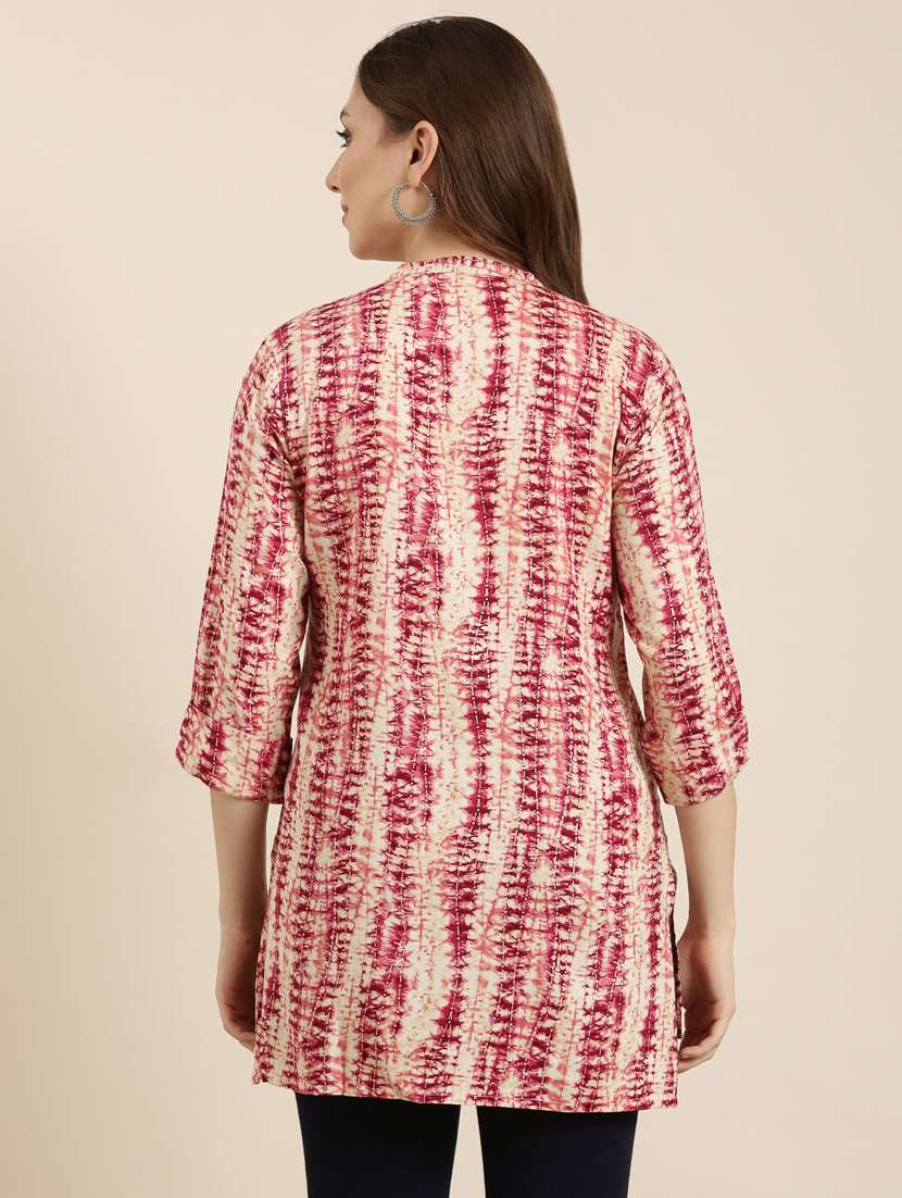 women pink mandarin neck straight kurti - 20960865 -  Standard Image - 2