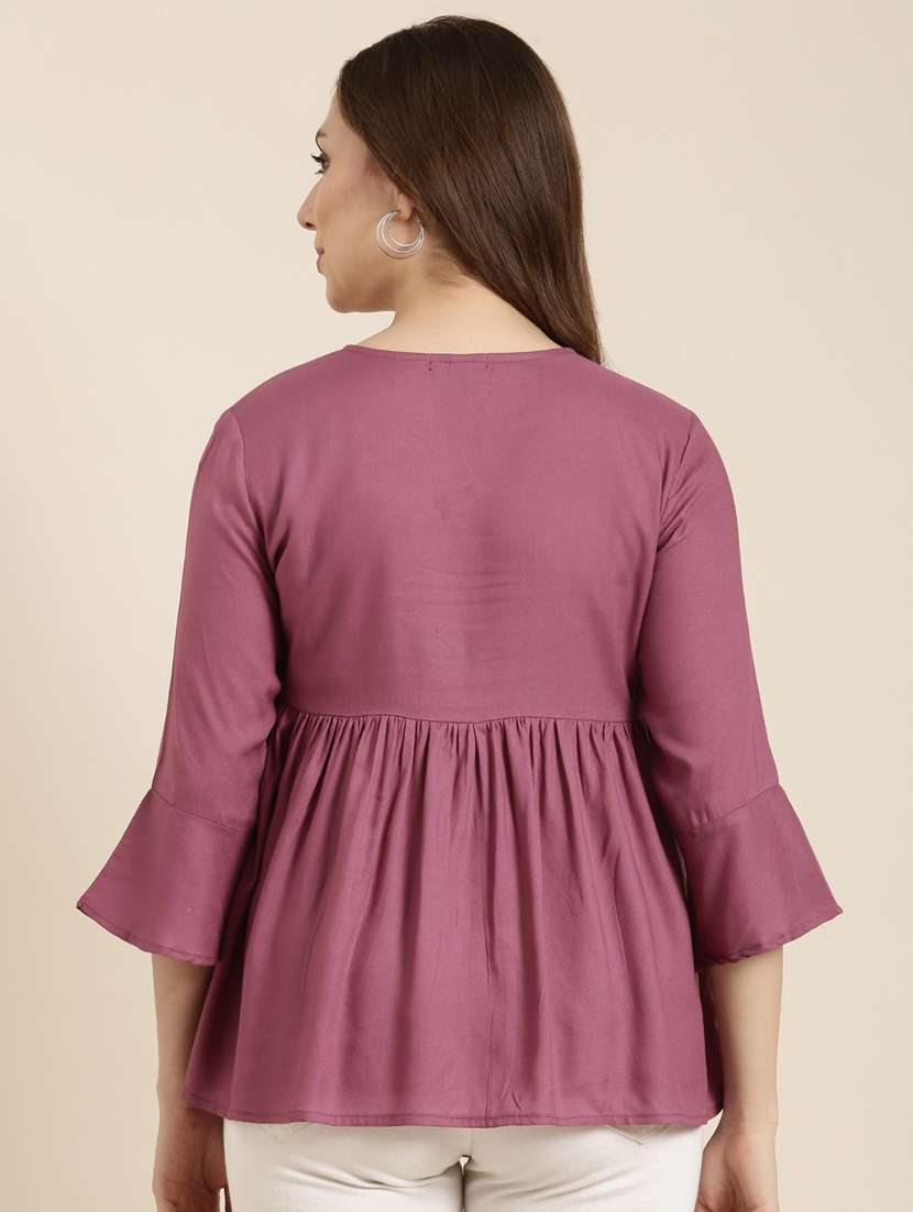 women lavender round neck a-line kurti - 20960871 -  Standard Image - 2