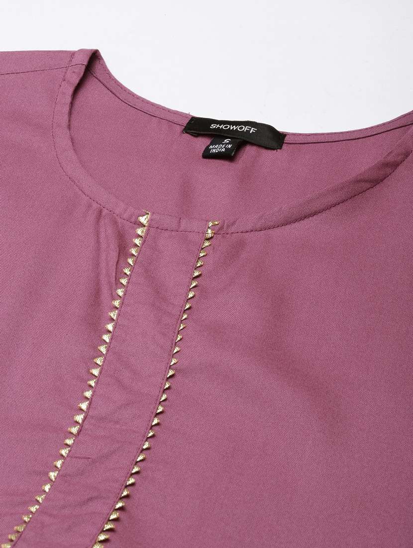 women lavender round neck a-line kurti - 20960871 -  Standard Image - 7