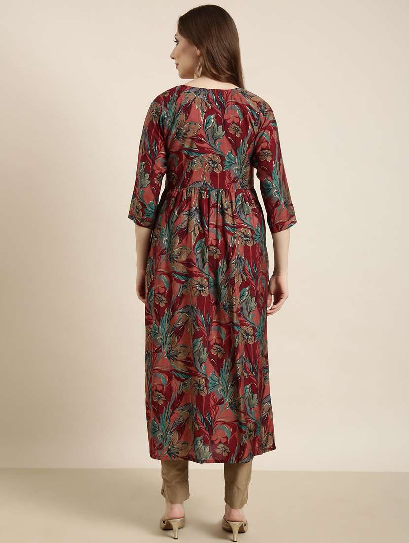 women maroon v neck a-line kurta - 20960874 - Standard Image - 2