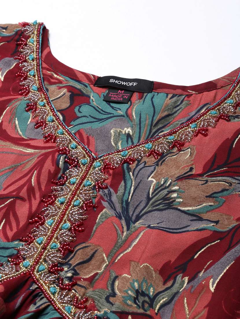 women maroon v neck a-line kurta - 20960874 - Standard Image - 7