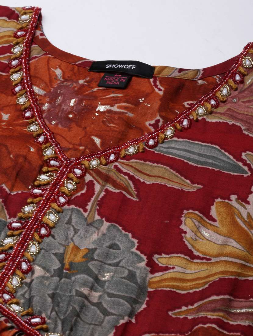 women maroon v neck flared kurta - 20960876 - Standard Image - 7
