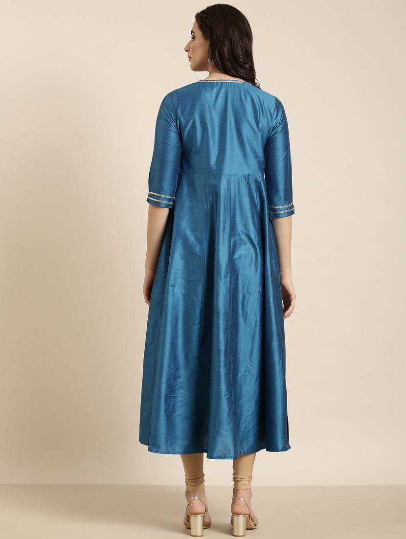teal three quarter sleeve angrakha kurta - 20960878 - Standard Image - 2
