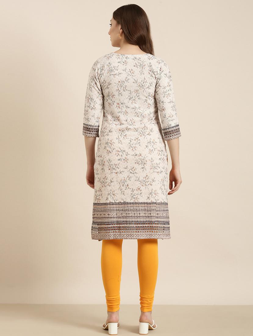 women beige round neck straight kurta - 20960884 - Standard Image - 2