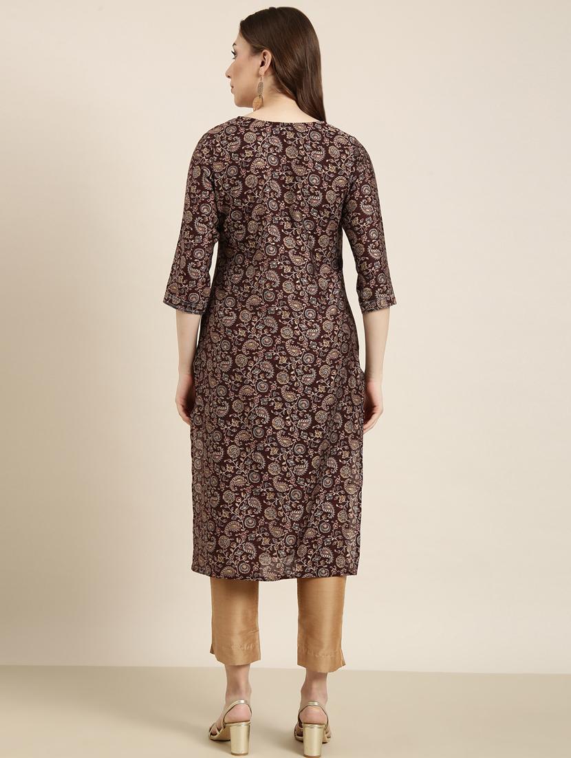 women three quarter sleeve straight kurta - 20960889 - Standard Image - 2
