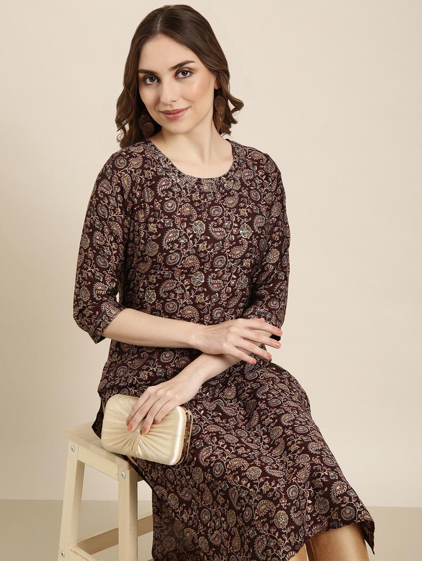 women three quarter sleeve straight kurta - 20960889 - Standard Image - 7