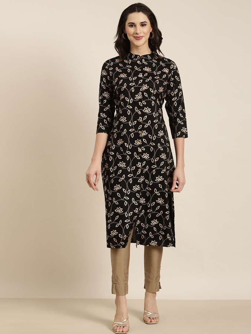 women black mandarin neck straight kurta