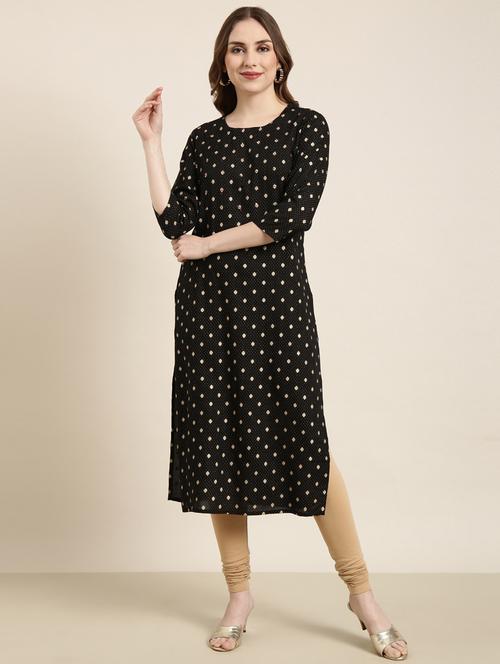 women black round neck straight kurta - 20960908 - Standard Image - 0