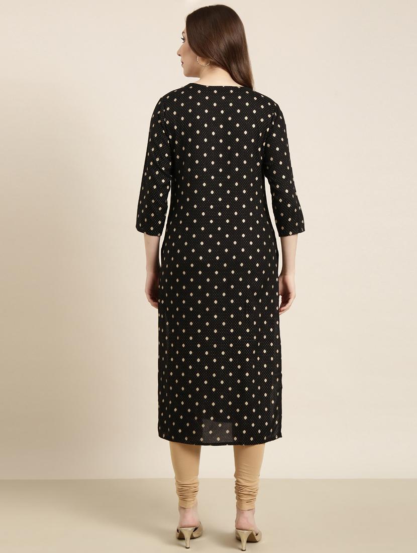women black round neck straight kurta - 20960908 - Standard Image - 2
