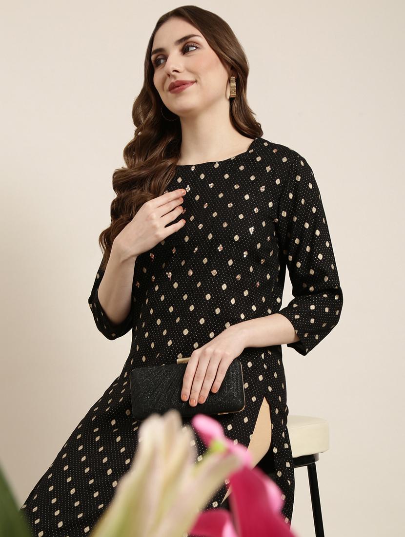 women black round neck straight kurta - 20960908 - Standard Image - 7