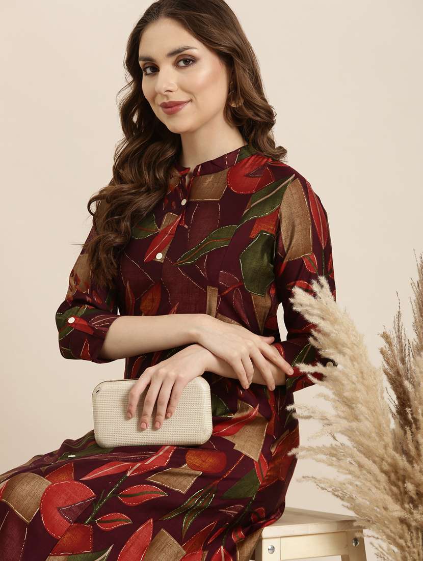 women purple mandarin neck a-line kurta - 20960920 -  Standard Image - 7