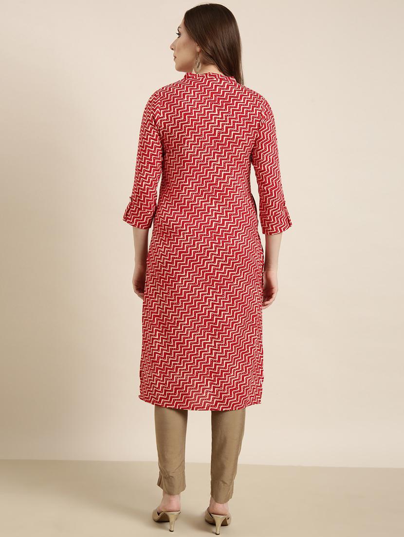 women red mandarin neck straight kurta - 20960927 - Standard Image - 2