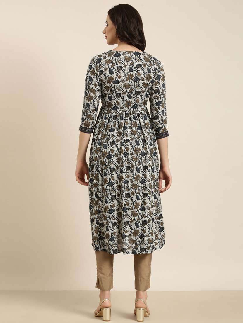 women blue v neck floral printed kurta - 20960941 -  Standard Image - 2